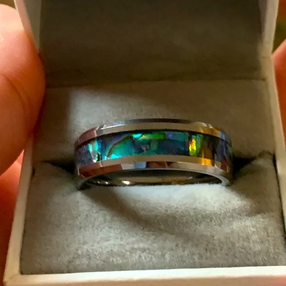 8mm Abalone Shell Tungsten Carbide Wedding Band Mens